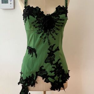 Mandalay Jade Green Bustier camisole With jet beads. New Old Stock size 6
